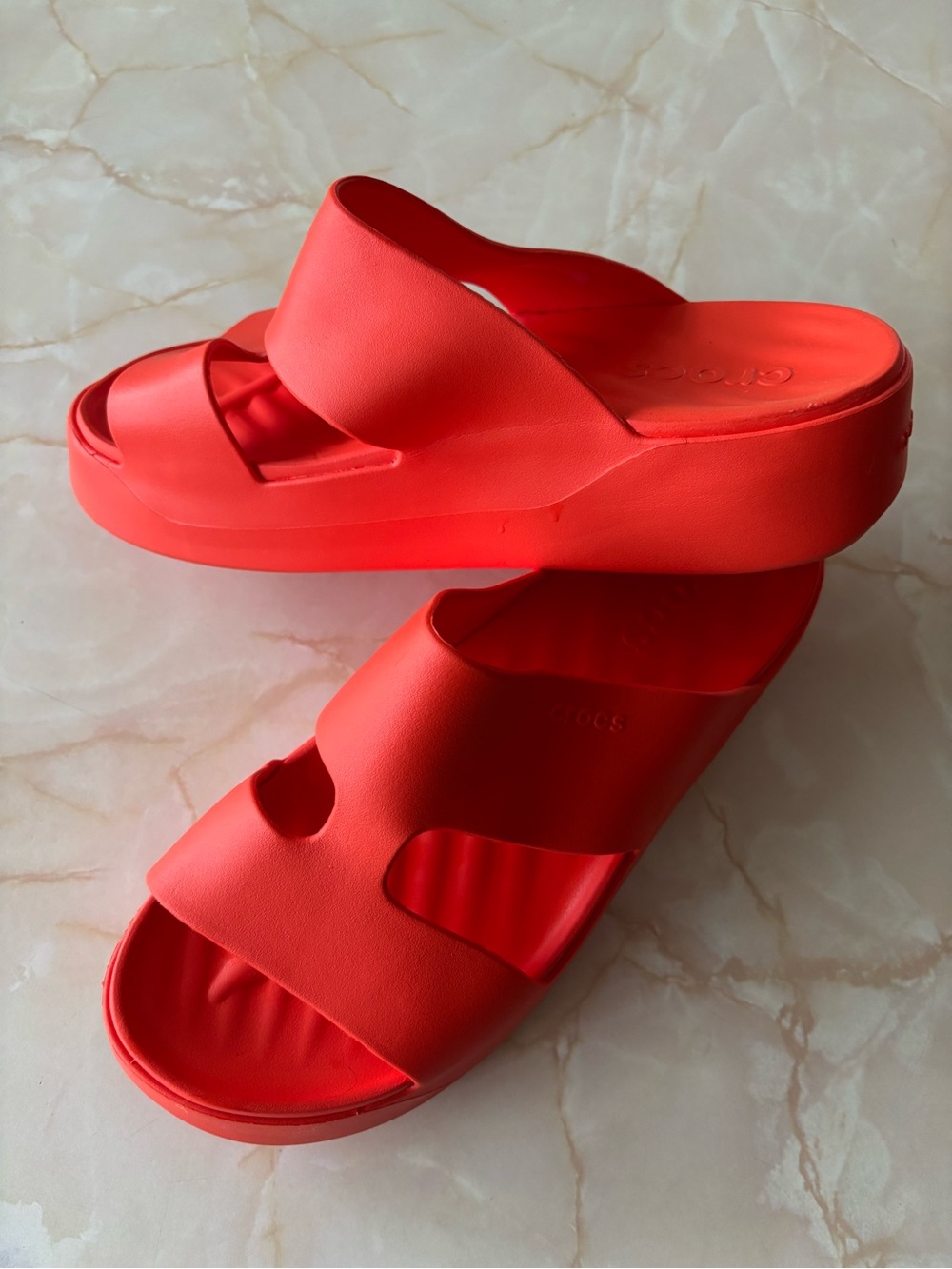 CROCS Women's Getaway Platform H-Strap Sandals in Bright Red/Orange